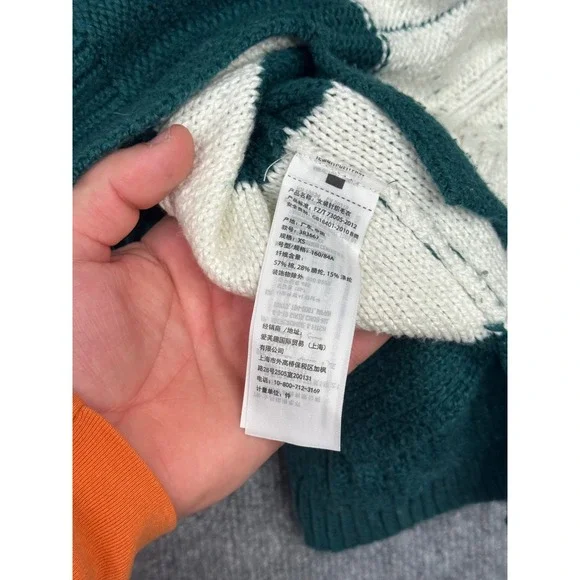 Hollister Women XS Striped Cable Knit Sweater Forest Green Cream Crewneck 3R3667 - Picture 8 of 9